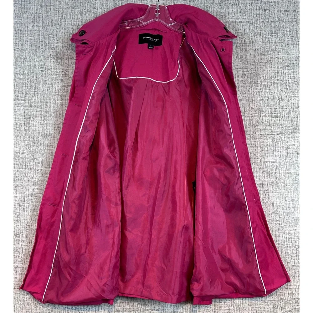 London Fog Collection Womens Pink Trench Coat Barbiecore Size L Fuchsia Spring‎